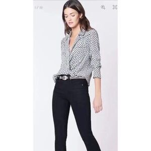 Veronica Beard Denim Worth Blouse in White Blue
